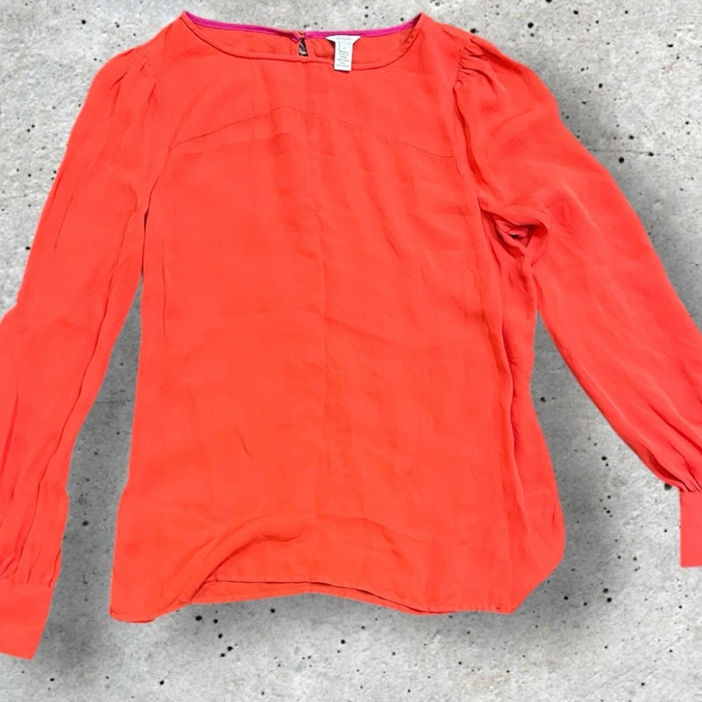 J. Crew Orange silk Blouse with Full Sleeves